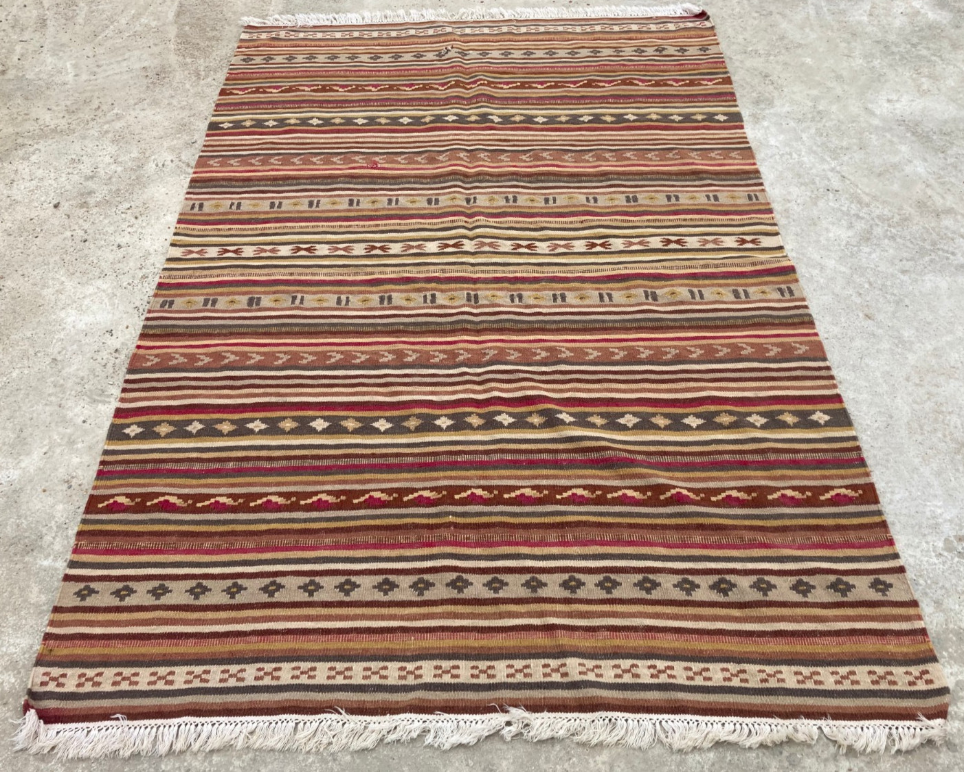 Vintage Handmade Traditional Turkish Striped Wool Kilim Rug 207x141 cm gallery