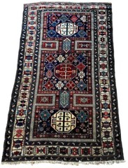 Fine Antique 4 X 7 Caucasian Konagkend Kuba Shirvan Rug Navy Crimson Ivory Rose