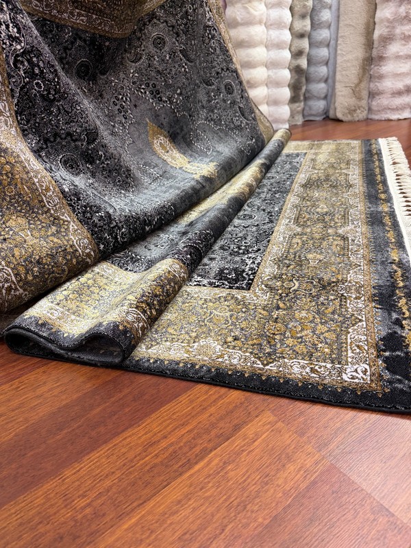 8x11 Ft Turkish Silk Rug Gray Gold Medallion Oriental Luxury Area Carpet New gallery