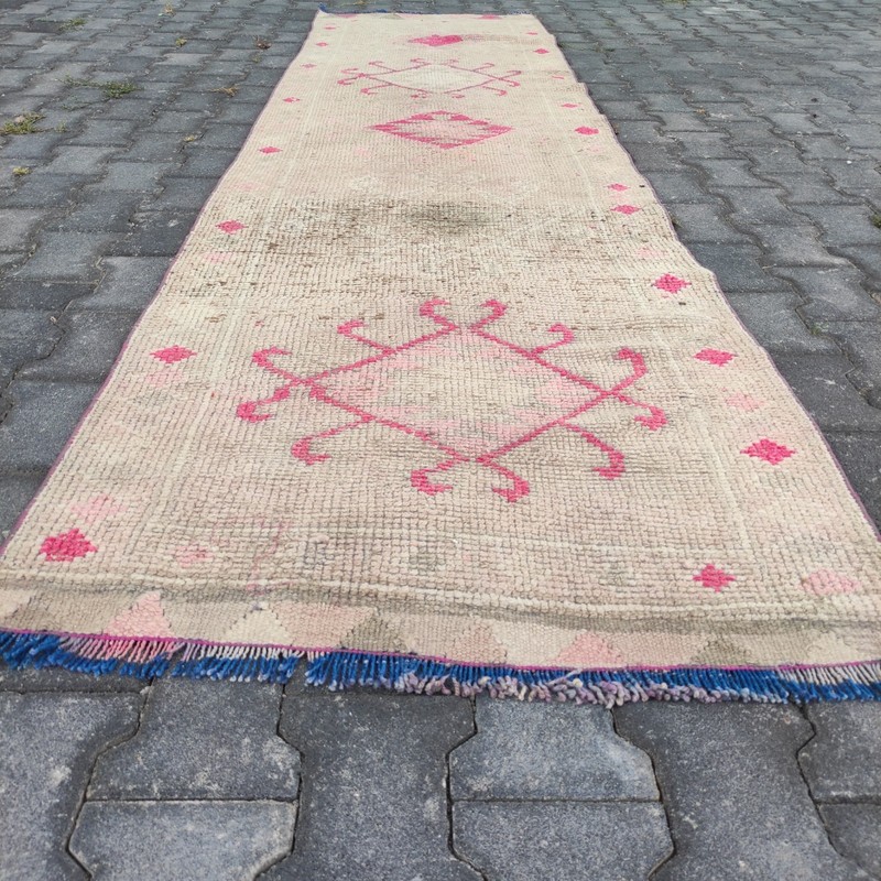 2.92 x 10.89 Herki kitchen rug, Vintage 3x11 Handmade Pastel Runner 89 x 332 cm gallery