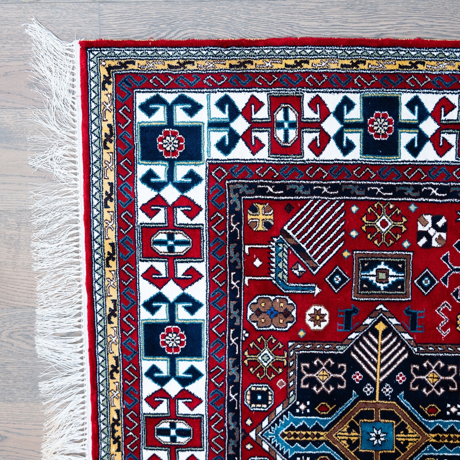 "Akstafa" Blue on red silk carpet gallery