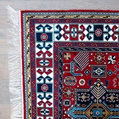 “Akstafa” Blue on red silk carpet