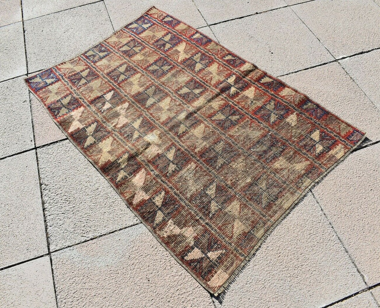 Fabulous Antique Camel Wool Tribal Collector's Piece Distressed Low Pile Rug gallery