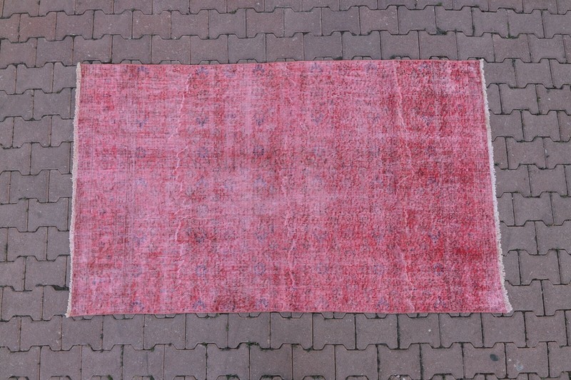 Pink Overdyed Rug Anatolian Hand Knotted Oriental Oushak Vintage Carpet 4x7 ft gallery