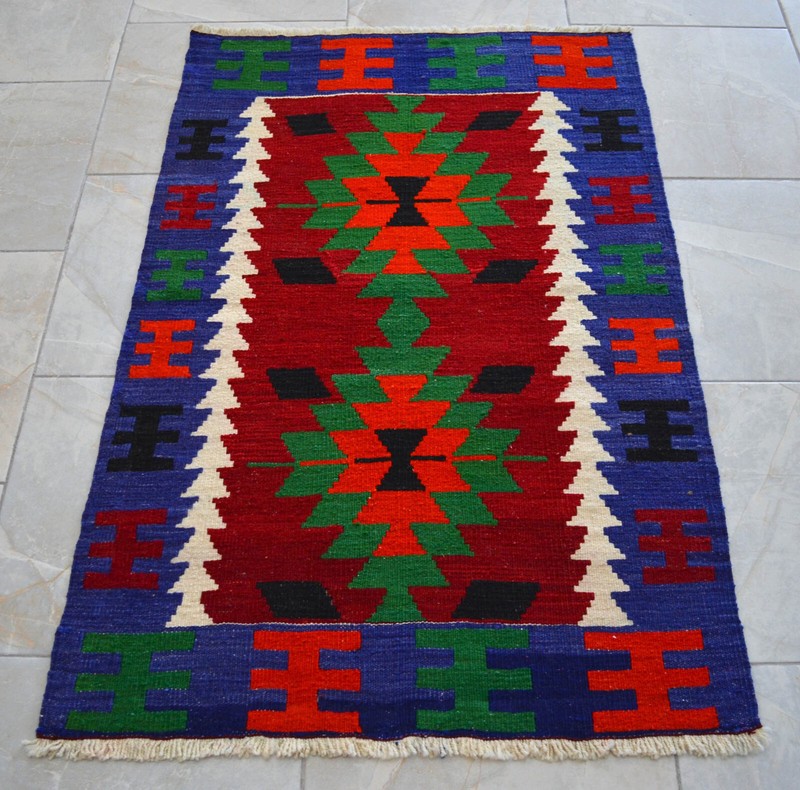 3x4 ft Rug OUSHAK RUG Hand Woven Vintage Turkish Kilim Rug Flat Weave Wool Rug gallery
