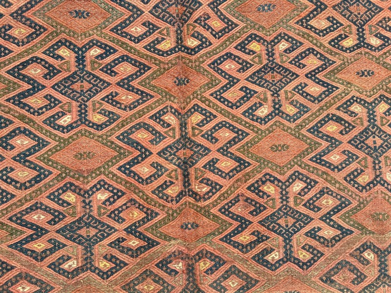 6.1 x 10.4 ft 1850s Antique Hand Woven Kilim Rug | Rare Sumak Turkmen Area Rug gallery