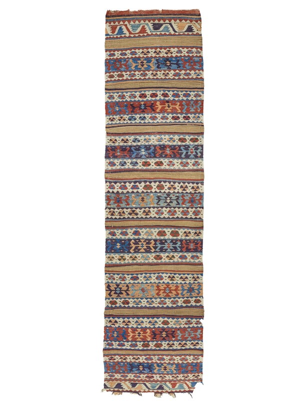 150-Year-Old Turkish Konya Kilim Runner 2.8x11.10 ft – Tribal Stripe – Antique gallery