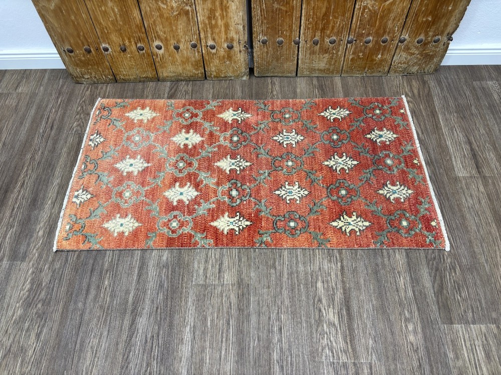 2x5 Vintage Red Turkish Runner, Hand-Knotted Wool Rug, Small Oushak Runner