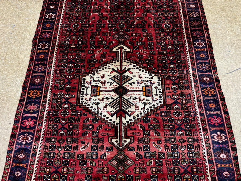 Vintage Hand Knotted Hamedan Wool Area Rug 5x10 Red Tribal Geometric Oriental gallery