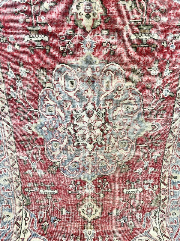 4x7 Red Beige Vintage Turkish Oushak Rug, Handmade Wool Area Rug, Home Decor gallery