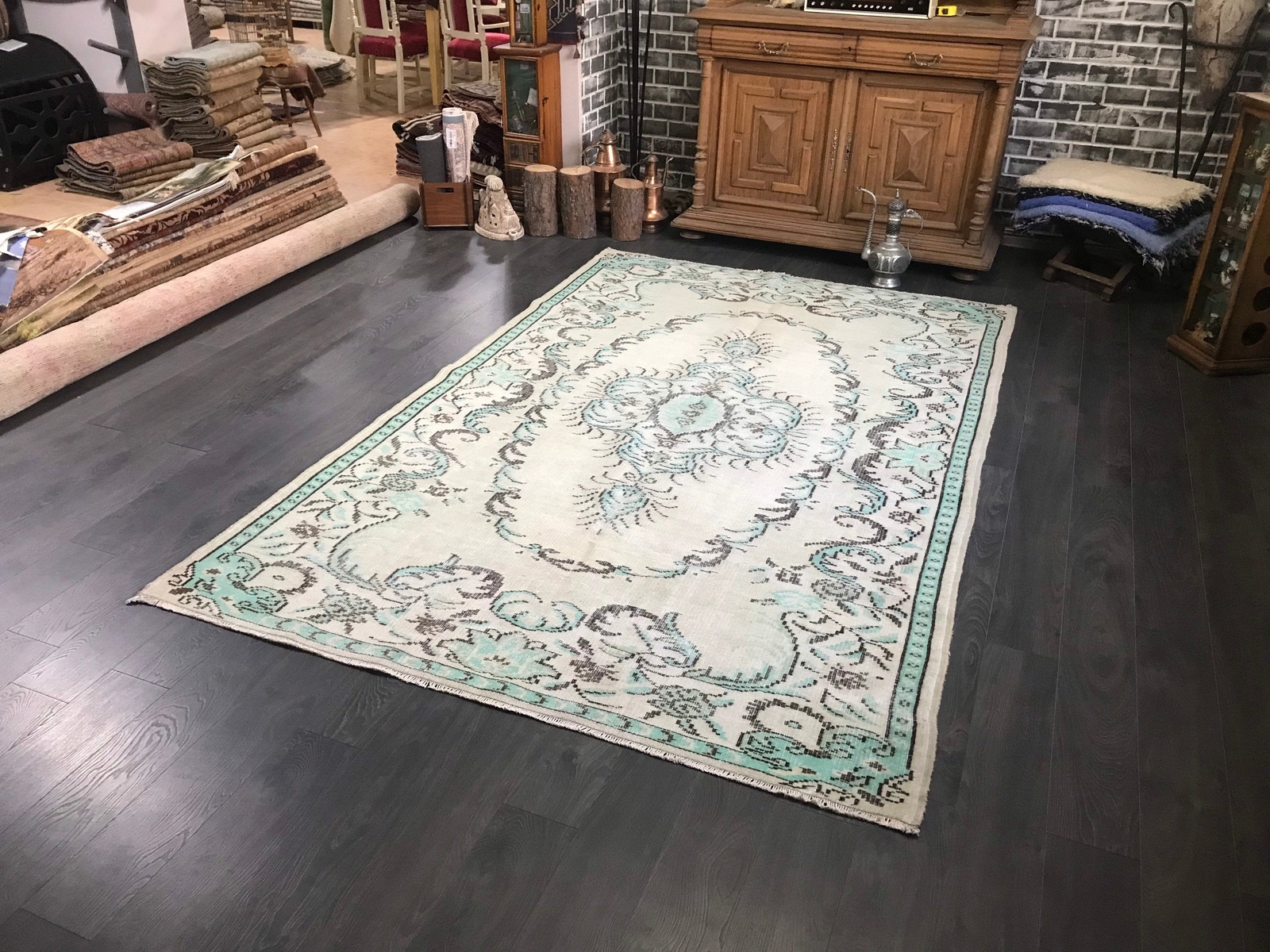 Green Turkish Rug, Large Turkish Rug, Green Vintage Rug, Large Area Rug, Handmad gallery