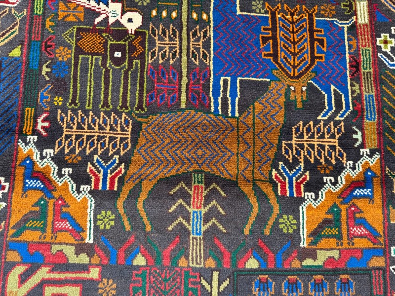 3'9x6'9 ft Vintage Caucasian Pictorial Animal Handmade Tribal Wool Area Rug gallery