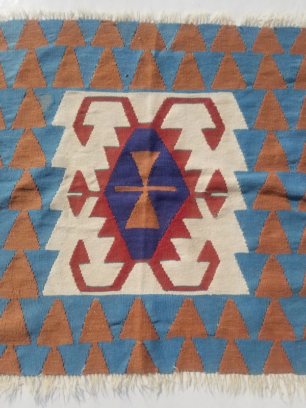 Vintage Traditional Handmade Turkish Wool Blue Kilim 3.2x3ft gallery