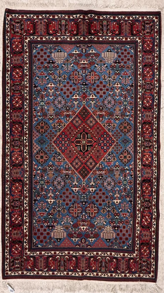 Handmade Wool Area Rug, 5x8, Red Blue Rug, Oriental Rug