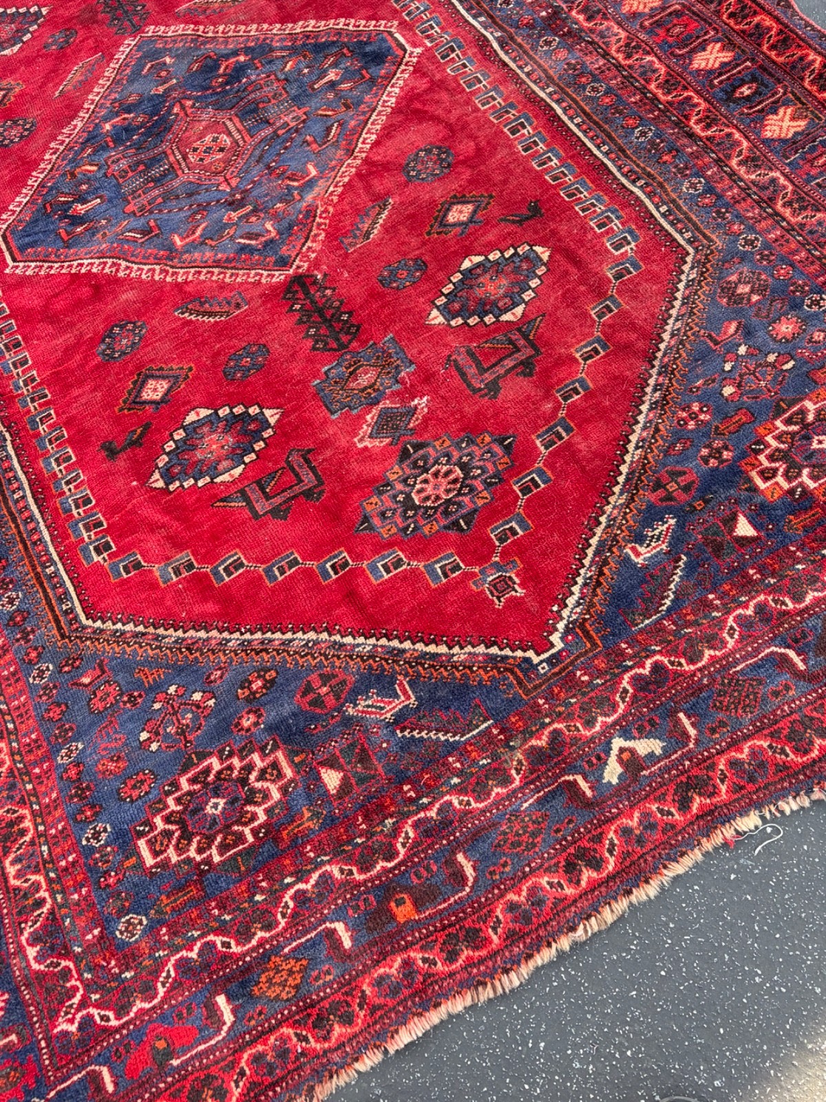 RED RUG 8x10 VINTAGE HANDMADE WOOL large, fine gallery