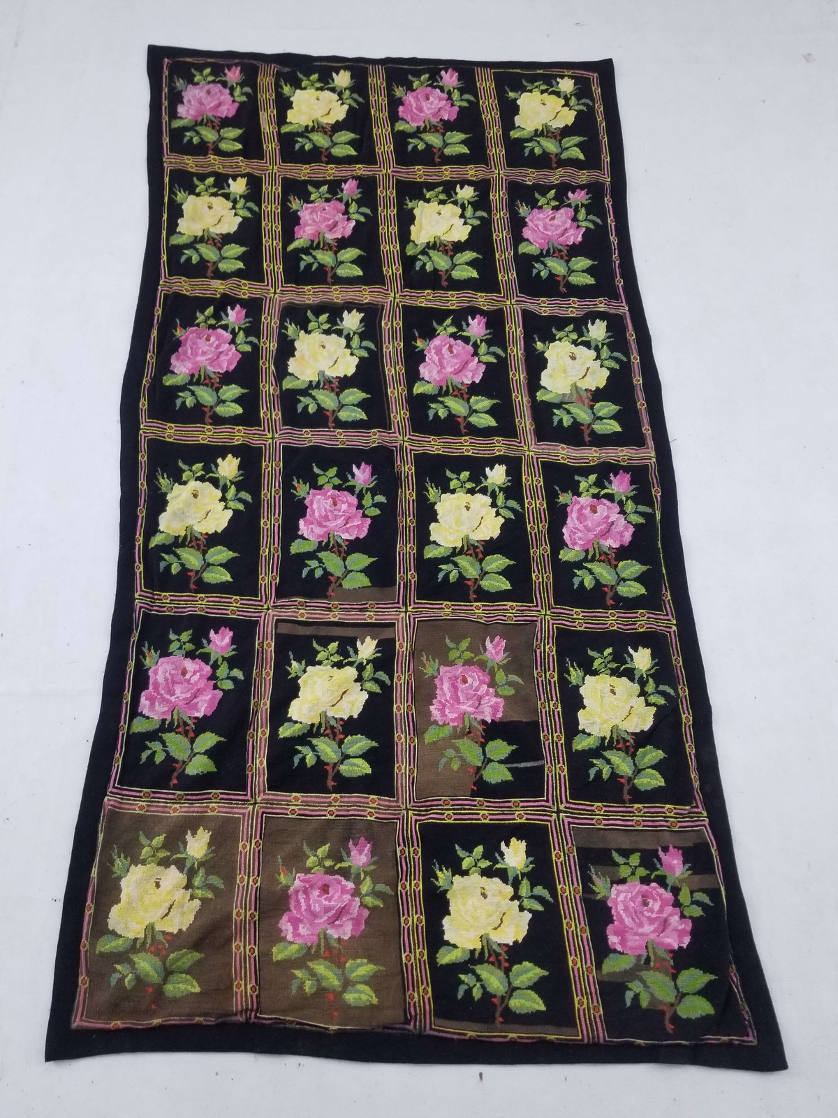 Vintage French Needle Point Handmade Floral Multicolor Wool Rug Carpet 198x104cm gallery