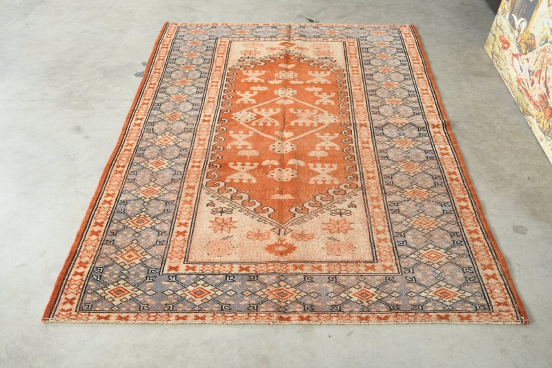 4x6 turkish wool area rug, hand-knotted vintage oushak rug, boho decor, 1255 gallery