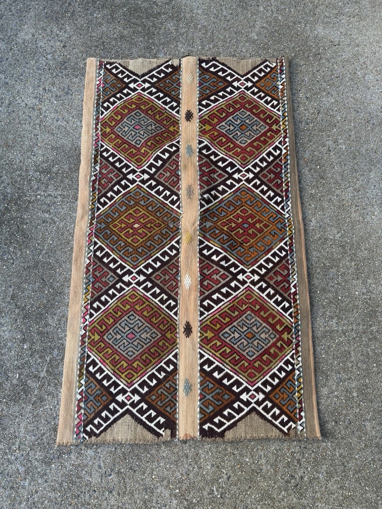 Antique Turkman Rug Kilim Soumac Bag 27” x 47" Caucasian oriental Flatweave