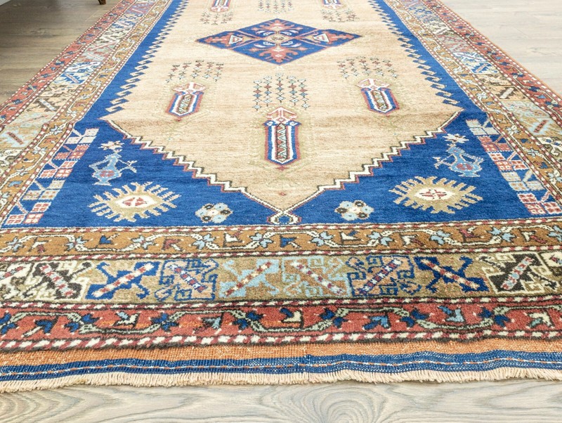 Antique Blue Pink Green Turkish Oushak Rug 5.3x9.3 ft Hand Woven Vintage Carpet gallery
