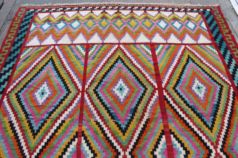 Kilim Vintage Traditional Hand Made Oriental Red Green Wool Kilim 310x202cm gallery