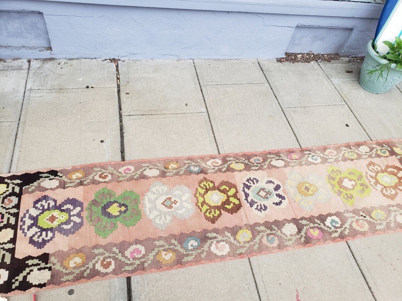 V084- ANTIQUE BESSARABIAN KILIM HAND WOVEN FLAT WEAVE runner 2.4x9.4 gallery