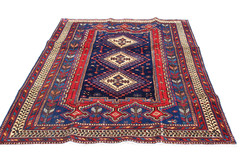 Oriental Earth Tone Medallion Turkish 4′ 5″ x 6′ 6″ Blue Area rug