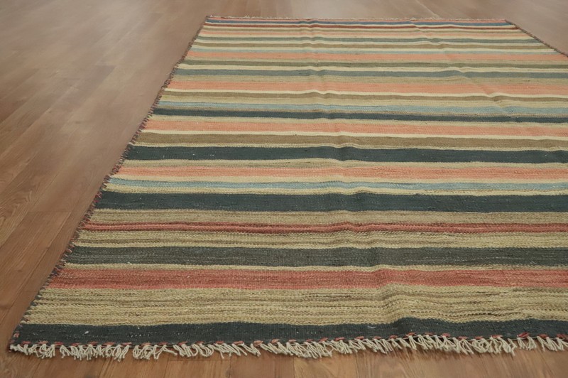 Vegetable Dye Stripe Kilim Flat weave Rug Reversible Vintage Handmade Carpet 5x7 gallery
