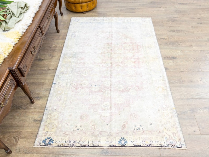 Muted Turkish Oushak Oriental Hand Knotted Wool Area Carpet Rug Pink 4.2x6.9 ft gallery