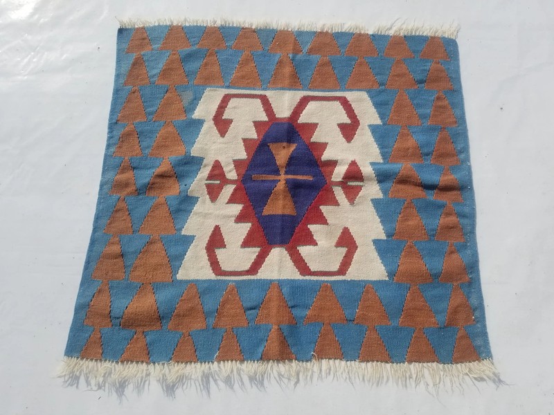 Vintage Traditional Handmade Turkish Wool Blue Kilim 3.2x3ft gallery