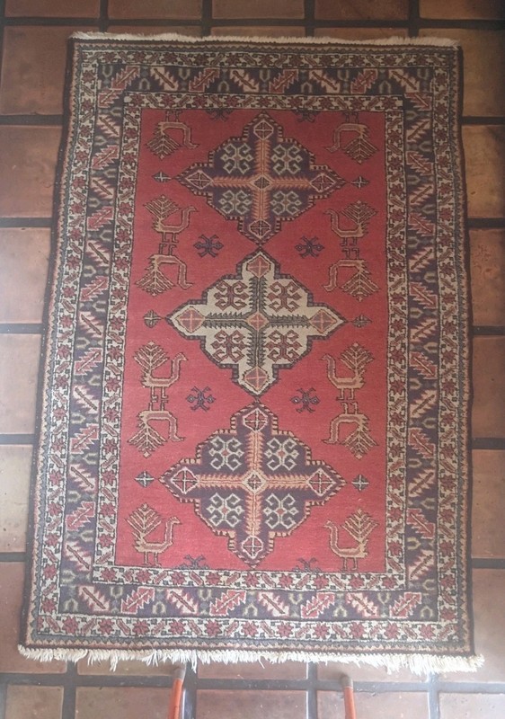 Antique Wool Rug 67x45" (HANDKNOTTED) Irregularities Pattern Peacock gallery