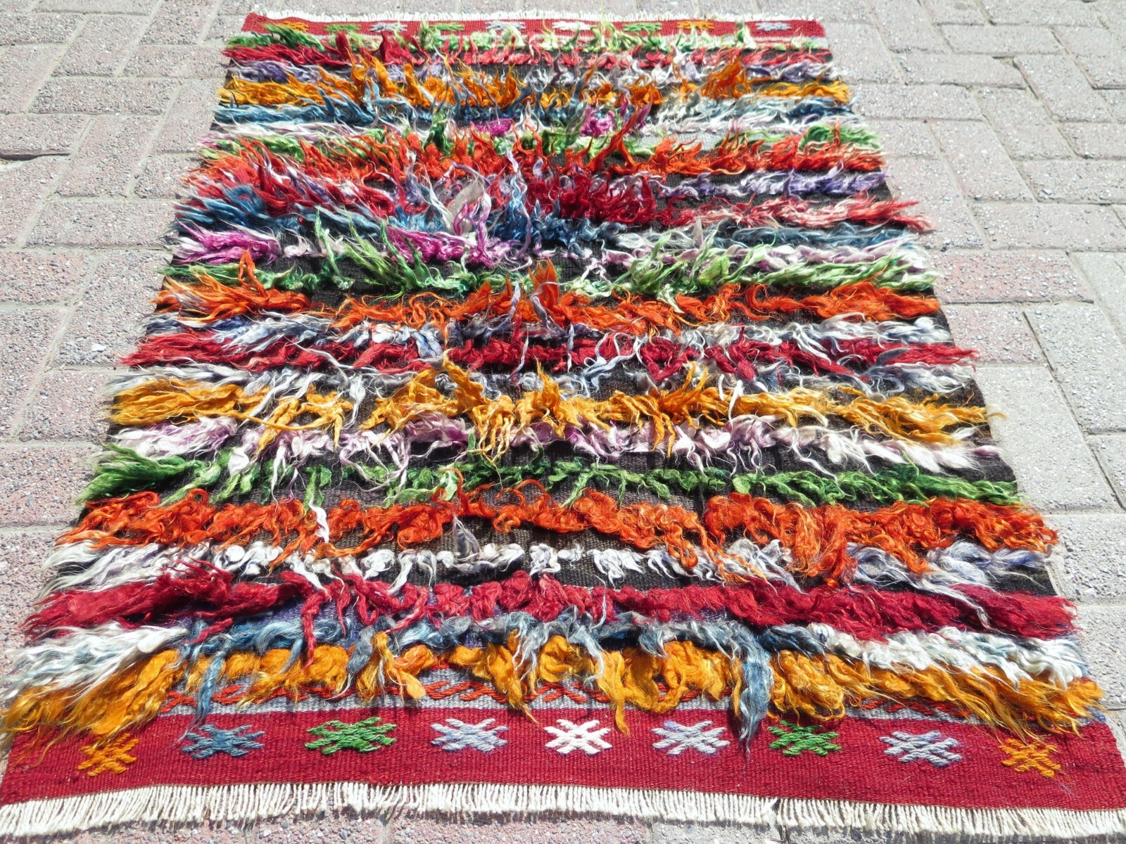 Shaggy Rug Mohair Rug Long Hair Rug Multicolor Carpet Vintage Tulu Rugs 35"x50" gallery