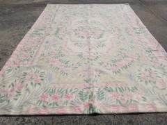 Vintage Traditional Handmade Kashmiri Chain Stitch Wool Pink Kilim 5.6×3.9ft