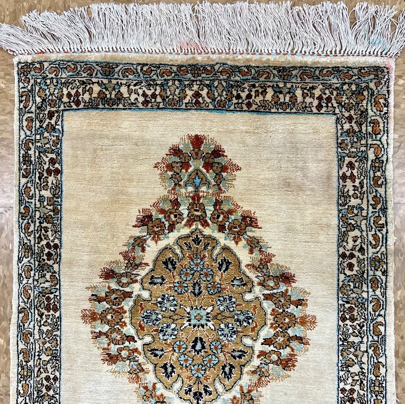 Fine Silk Hand Knotted Oriental Rug 2x3 Ivory Antique Vintage Mint Unused NOS gallery