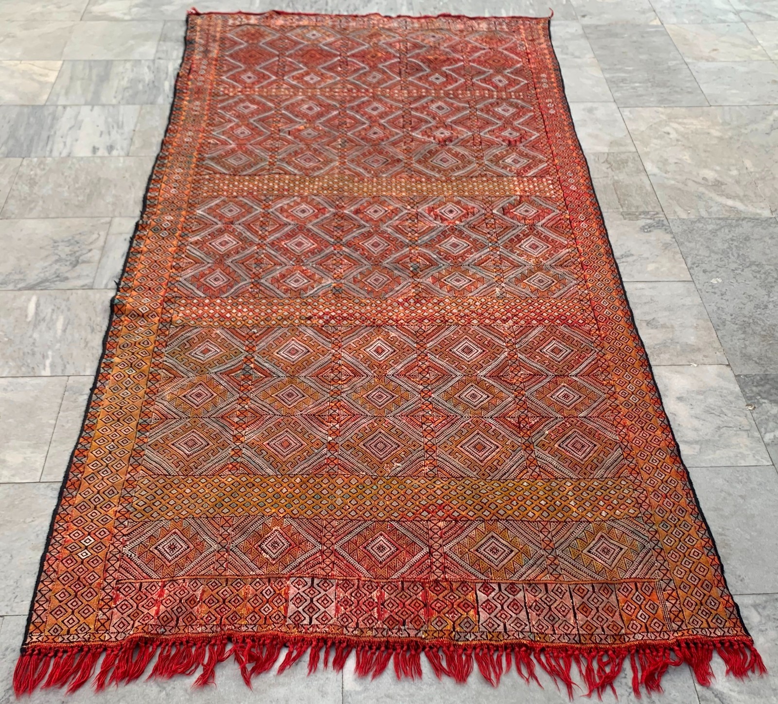 Vintage Handmade Kilim: Moroccan Sabra Kelim, Wool Area Carpet 4x8 ft gallery