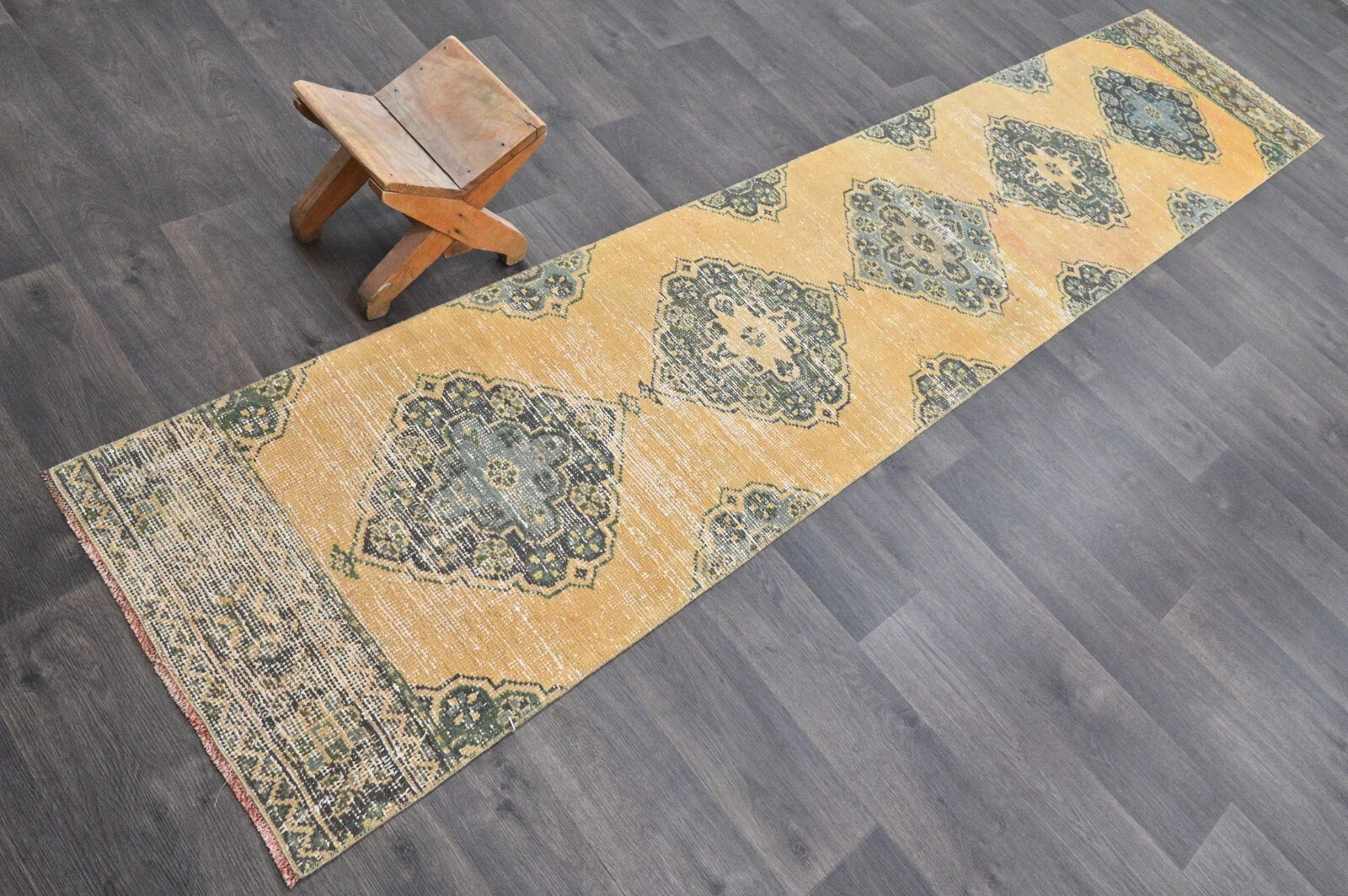 Vintage Turkish Runner Rug 2x10ft Wool Anatolian Handmade Hallway Oushak BEIGE gallery