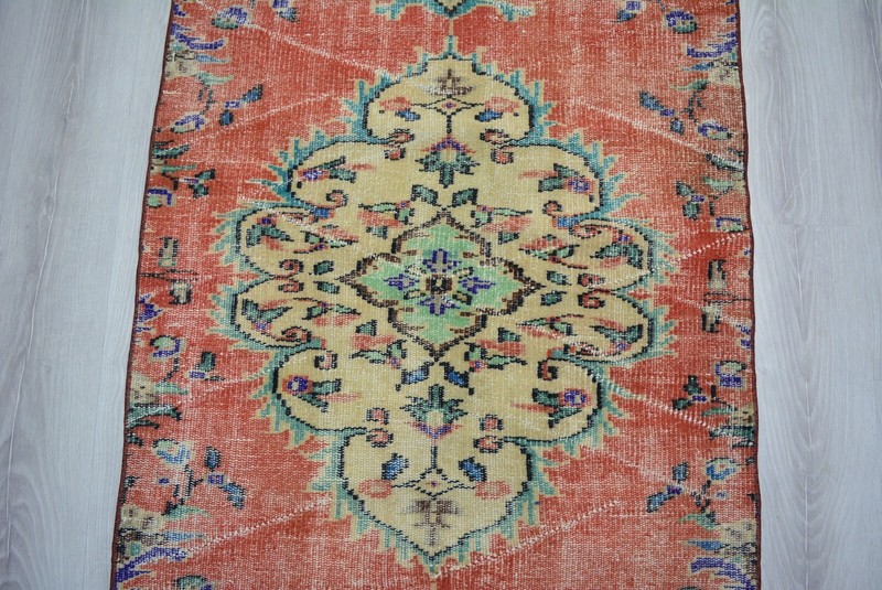 Red Turkish Vintage Rug, 3x5.7ft, Antique Red Faded Medallion Handmade Rug, gallery