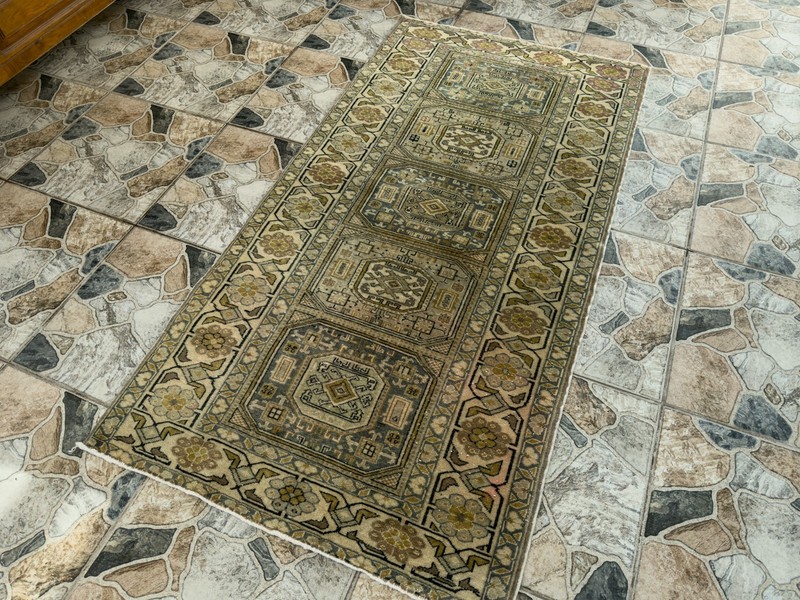 1980s Geometric Turkish Vintage Small Rug Tribal Handmade Anatolian Wool 3x6 ft gallery