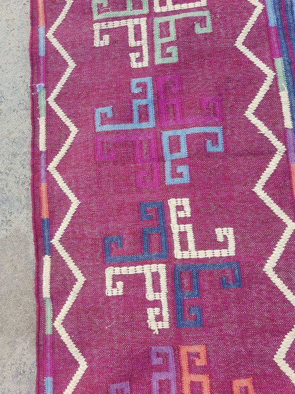 Vintage Handmade Traditional Geometric Pink Kilim Floor Rug Carpet 200x161cm gallery