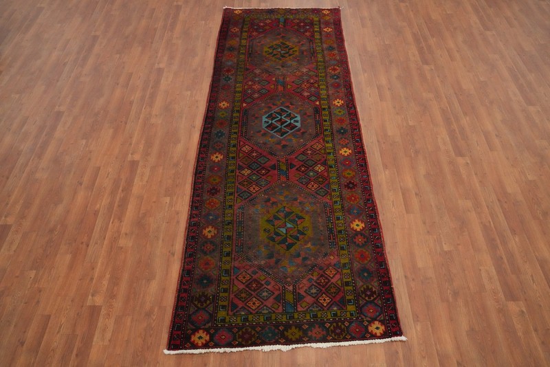 Vintage Tribal Traditional Geometric Red Wool Hand-knotted 10 ft Runner Rug 4x10 gallery
