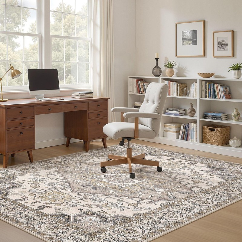 6x9 Washable Area Rugs for Living Room: Non Slip Vintage Brown Rug, Large Sof... gallery