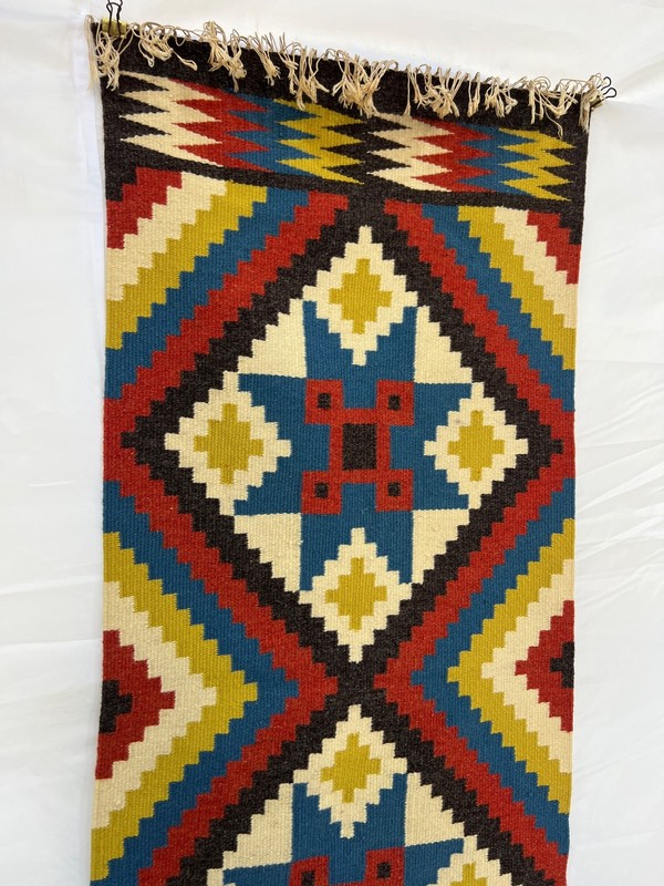 Vintage Swedish Rölakan Rug Wool Runner Star Diamond Tapestry Wall Hanging MCM gallery