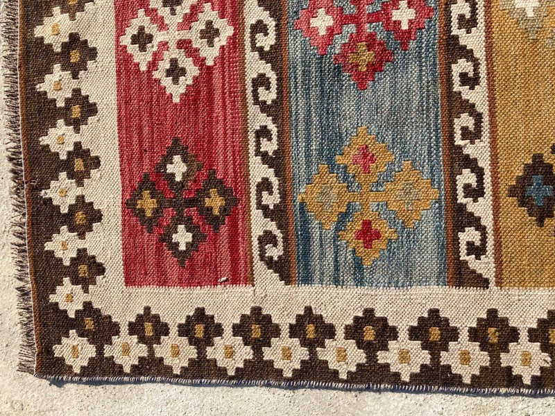 Vintage Traditional Handmade Turkish Geometric Wool Kilim Floor Rug 234x163 cm gallery
