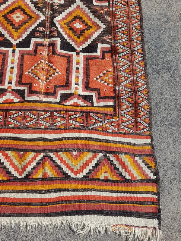 Vintage Traditional Handmade Turkish Wool Multi Kilim Rug 7.3x3.6 ft gallery