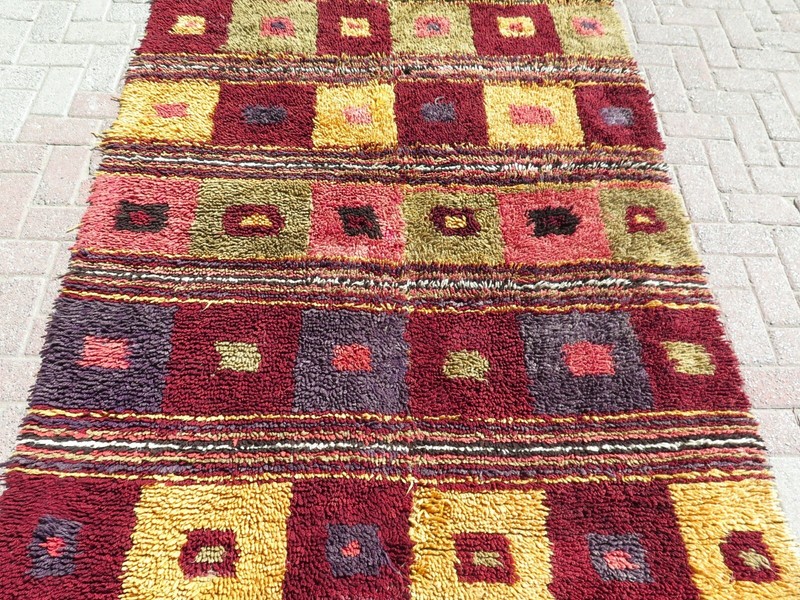 Vintage Turkish Shaggy Carpet Long Hair Rug Wool Tulu Carpet Mohair Rug 58"X107" gallery