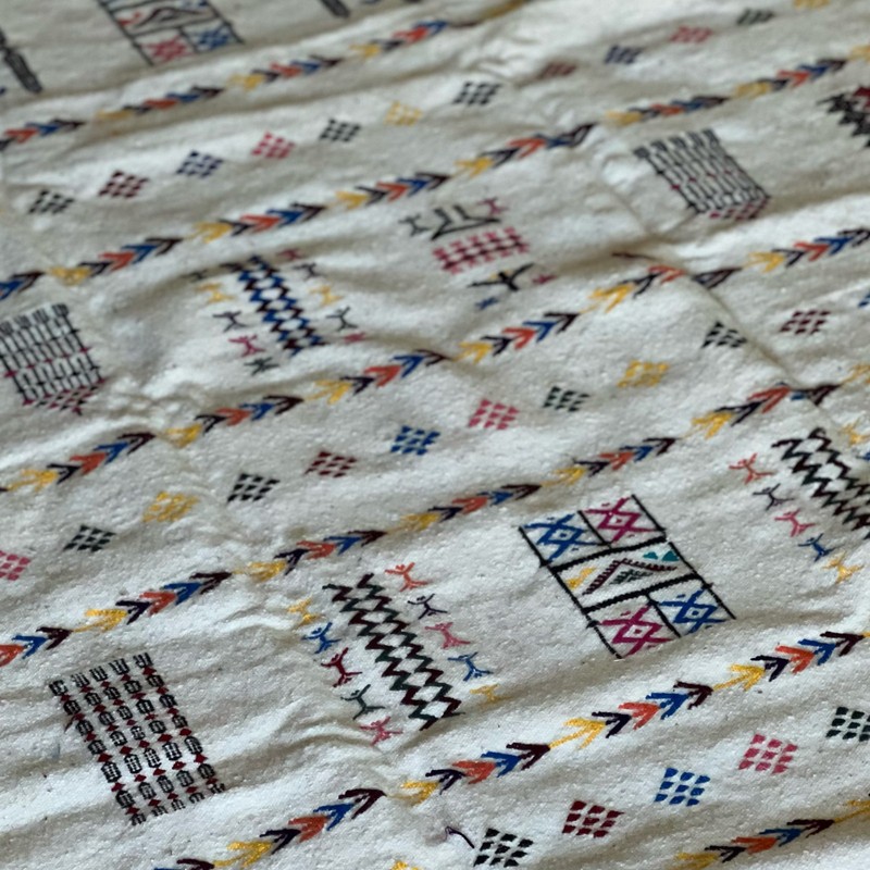 Algerian Traditional Berber Rug for living room - White w/ Colors gallery
