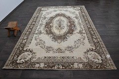 Oushak Turkish Vintage Rug 7×10 Kilim Rug Anatolian Handmade Boho Decor BEIGE
