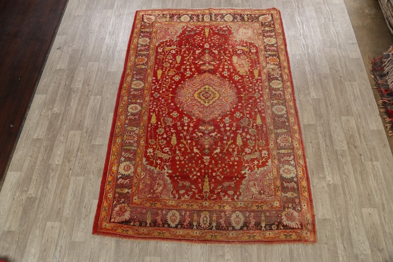 Pre-1900 Handmade Vegetable Dye Oushak Oriental Area Rug Antique Carpet 7x10 gallery