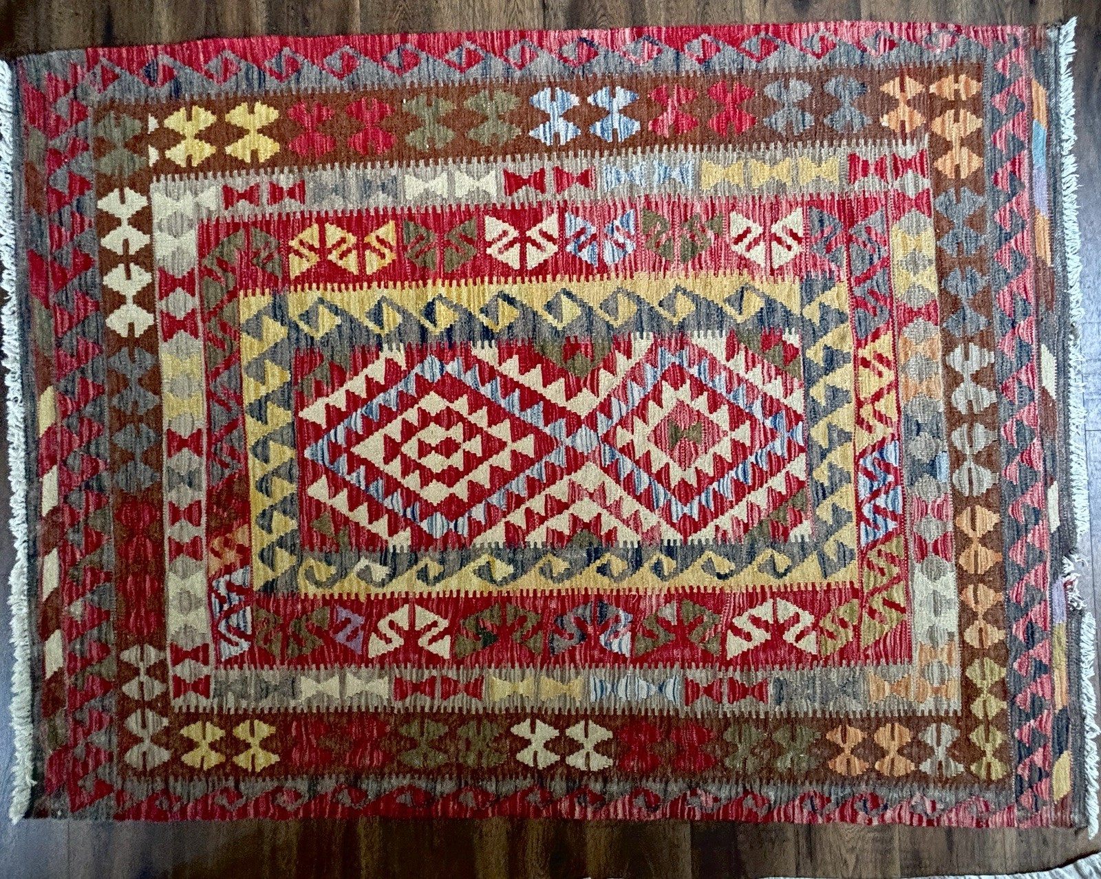 Vintage ABC Carpet Home Kilim Rug 5x7 Reversible Tribal Flat-Weave Red 90s Style gallery