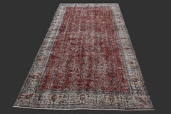Vintage Turkish Oushak Rug, Red 5×9 ft, Handmade Wool, Bohemian Anatolian