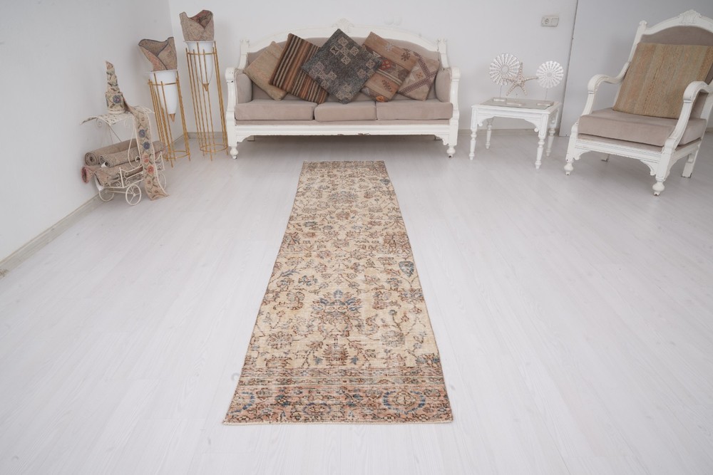 Turkish Vintage Runner Rug 2x9 Handmade Muted Organic Carpet Wool Runner,509